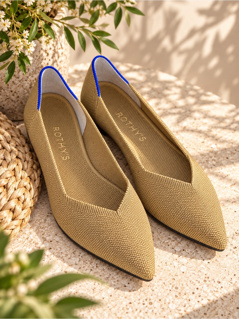 Rothy’s The Point Tan Gold Knit Ballet Flats Women’s 8 EU 38.5 NWOB old money